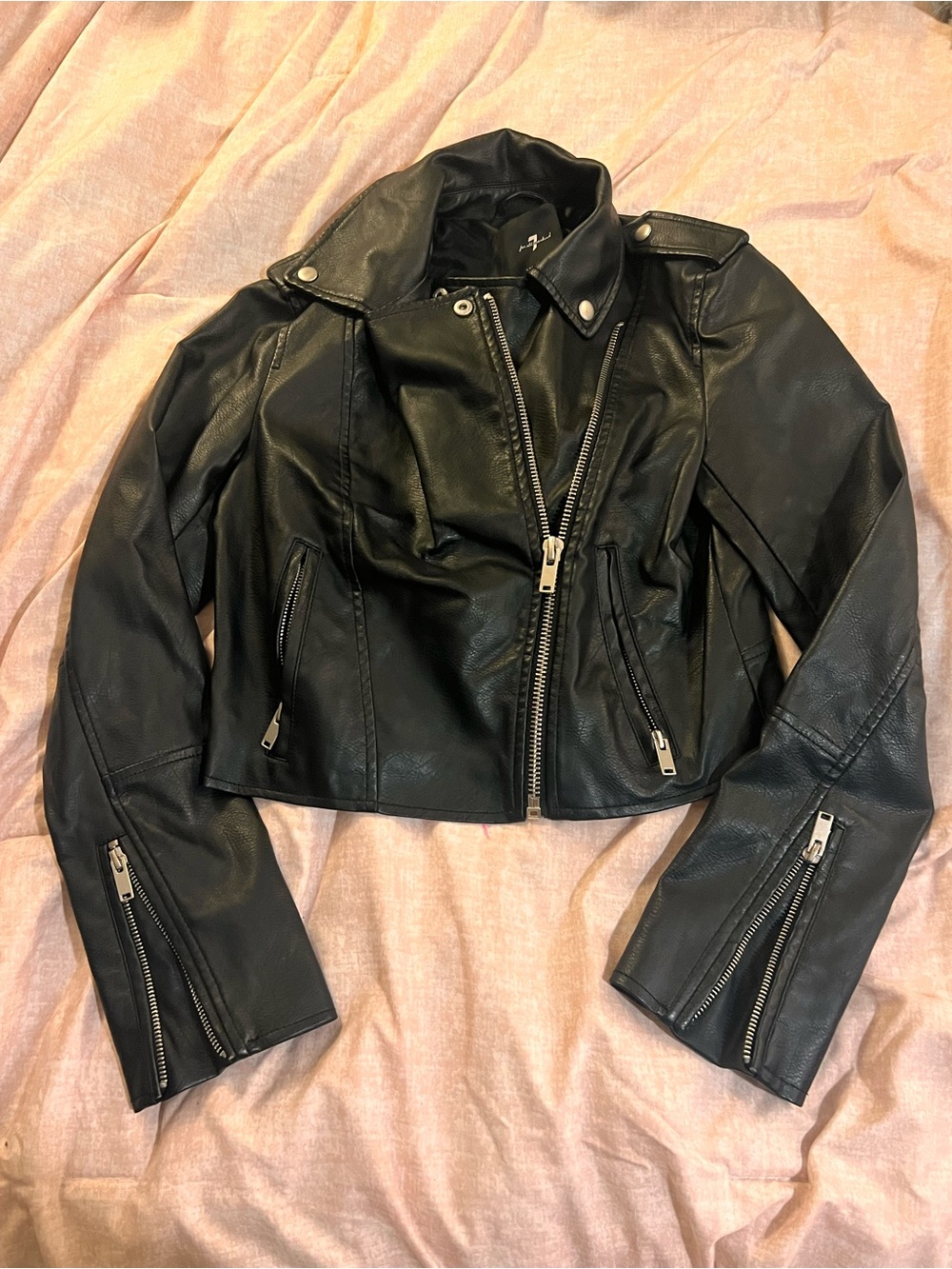 7 For All Mankind Black Faux Leather Moto Jacket